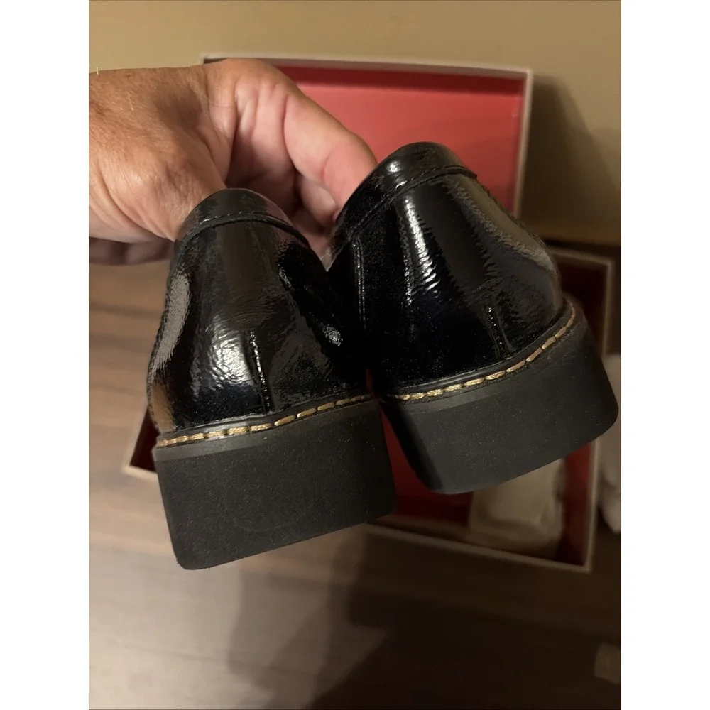 Donald Pliner 10 M Helioc Black Suede Patent Loafers Bit Lug Platform Shoe New